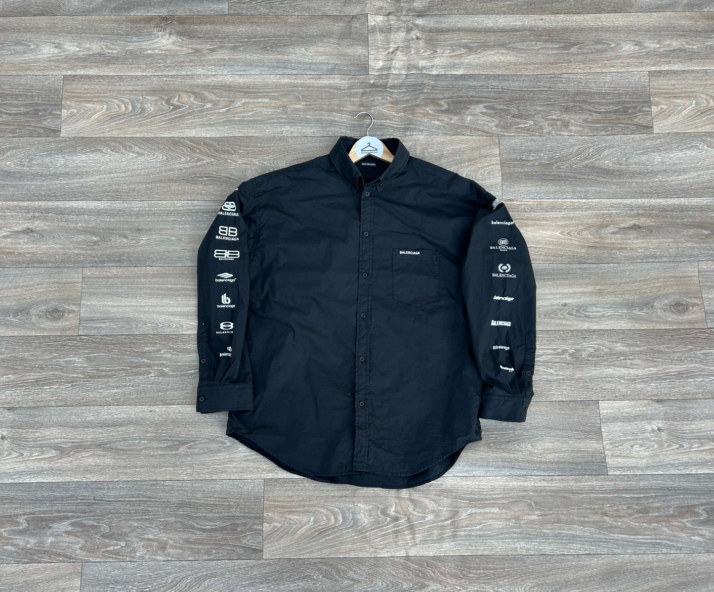 Balenciaga multi logo print button up shirt