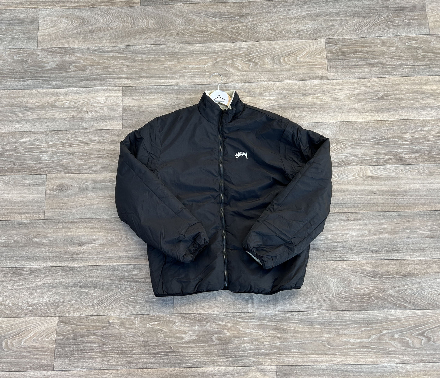 Reversible Stussy logo fleece sweater