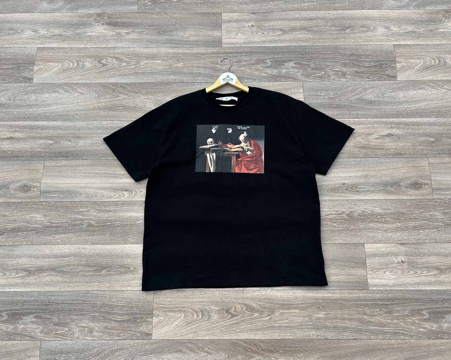 Off-white drowning man Caravaggio Saint Jerome logo print tshirt
