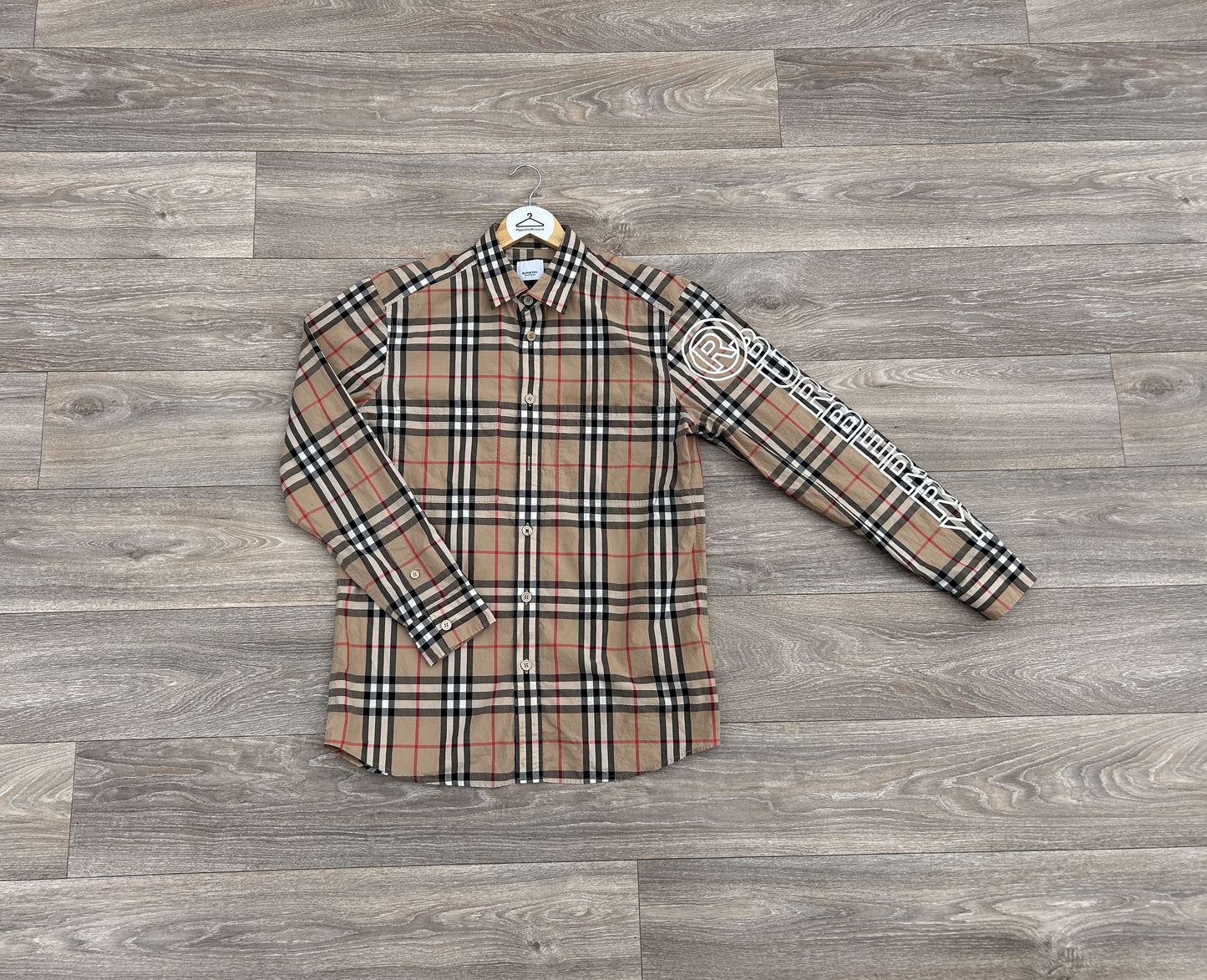 Burberry checkered logo print button-up shirt