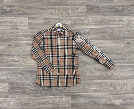 Burberry checkered logo print button-up shirt
