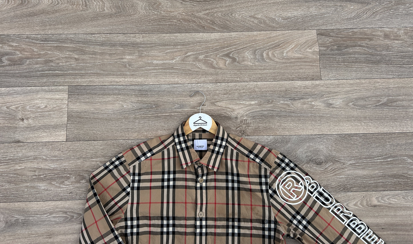 Burberry checkered logo print button-up shirt