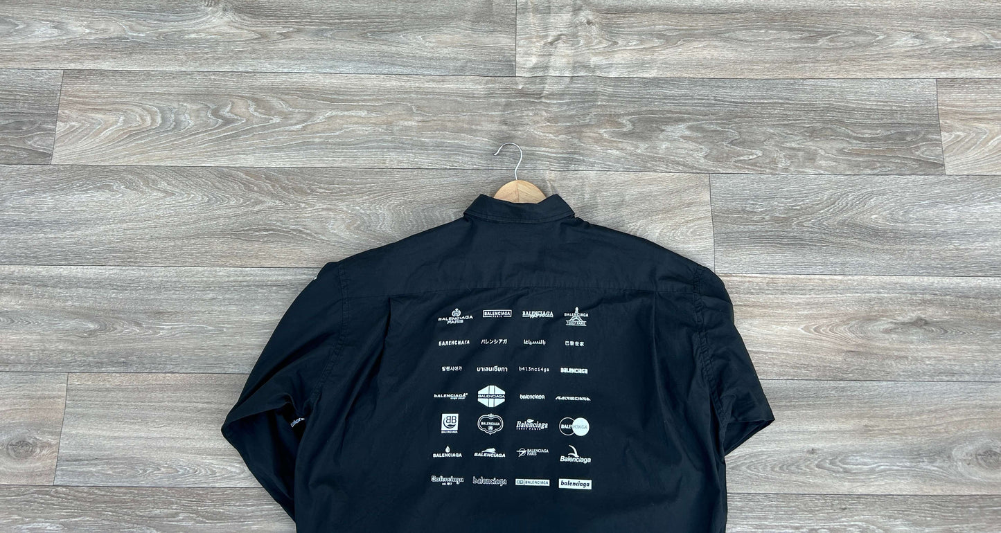 Balenciaga multi logo print button up shirt