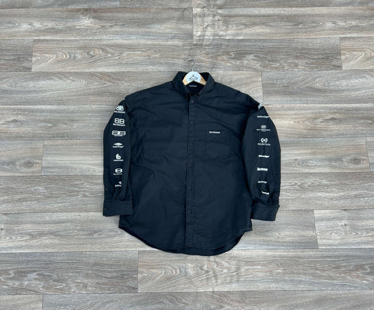 Balenciaga multi logo print button up shirt