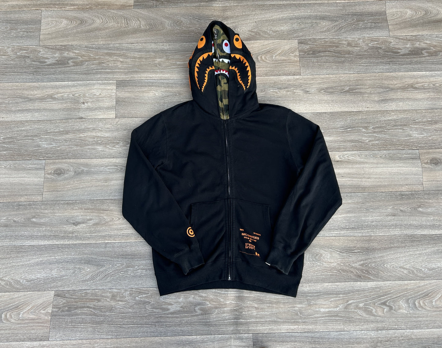 Bape x Undefeated logo print fill zip up hoodie