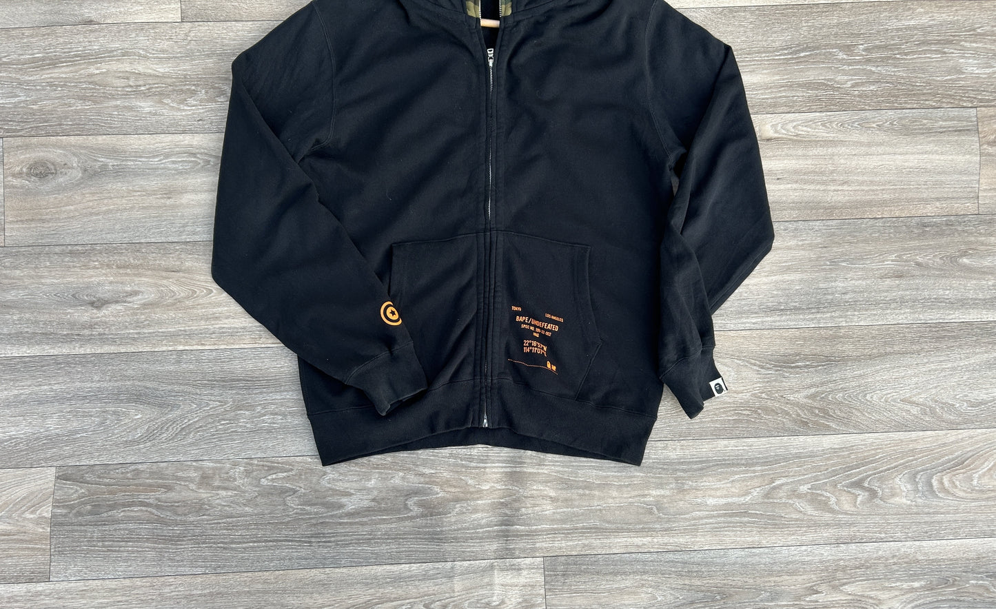 Bape x Undefeated logo print fill zip up hoodie